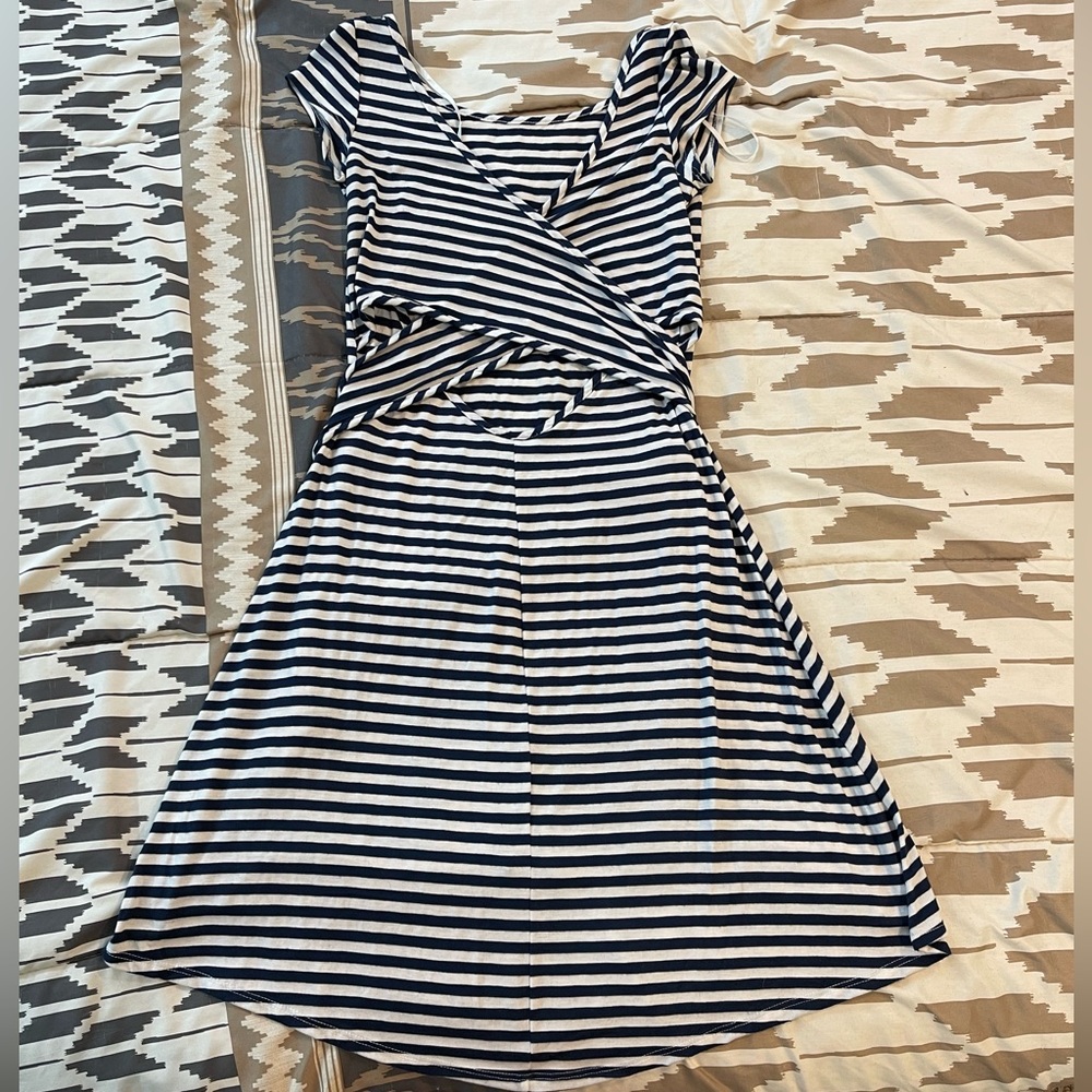 Navy Striped Wrap Dress